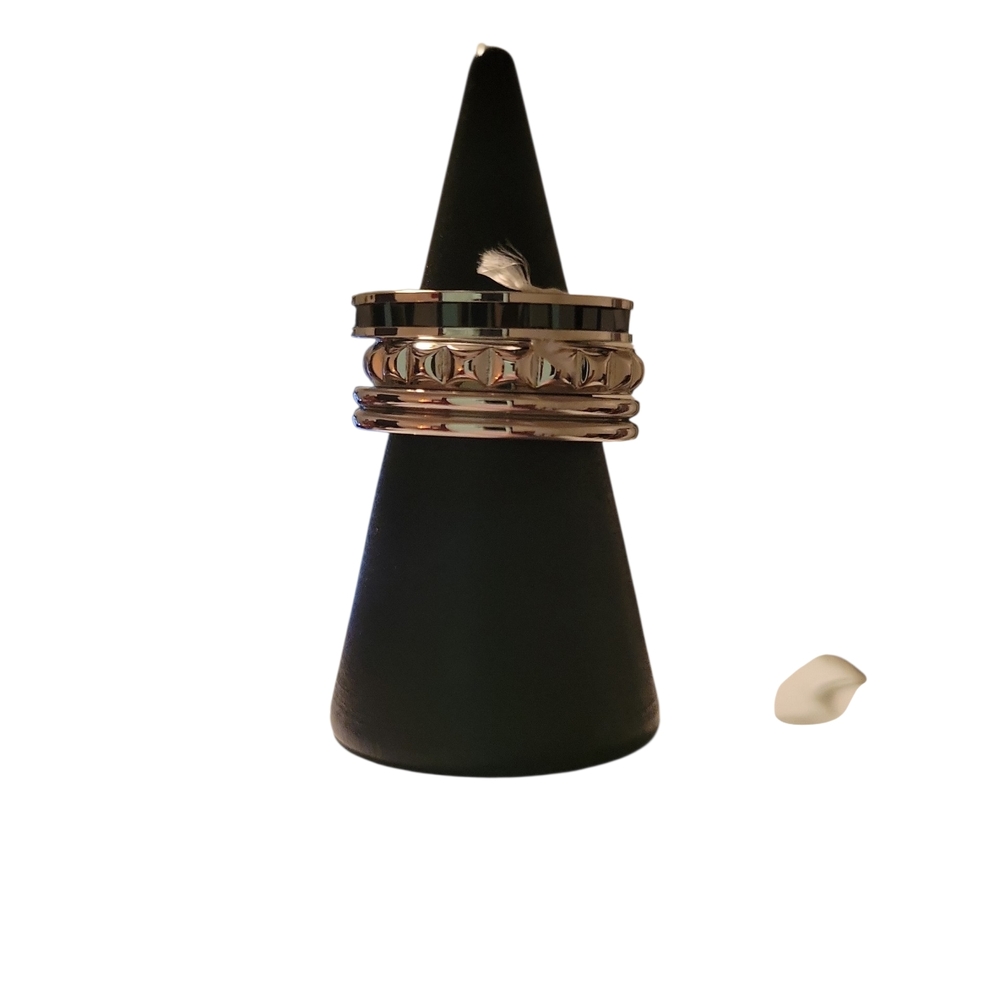 Calvin Klein SST Astound Ring Set With Black CZ SZ 5